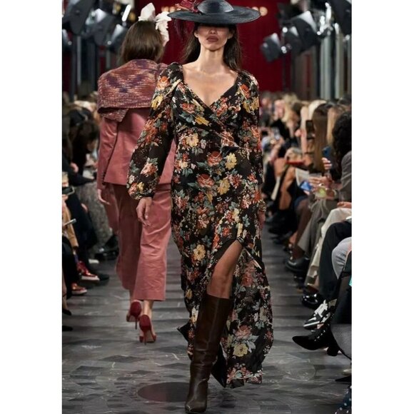 NWT $898 VERONICA BEARD RUNWAY AVANI BROWN FLORAL PRINT SILK MAXI DRESS SZ US 2 - Picture 7 of 10